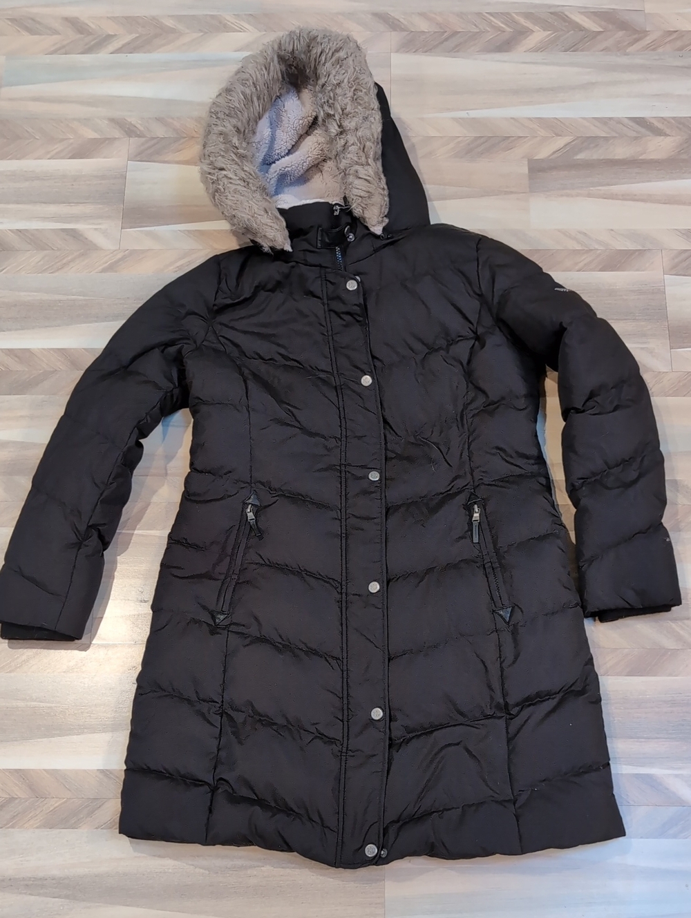 Ralph Lauren Black Quilted Hooded Puffer with Faux Fur Trim
